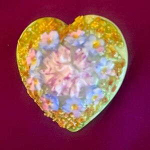 Vintage Coal Port Bone China Multicolor Floral Heart-Shaped Brooch, 1 1/2"